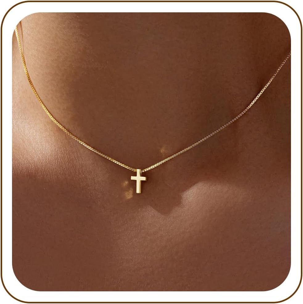 Cross Necklace for Women Teen Girls, Dainty 14K Gold Silver Plated Cross Choker Jewelry Non Tarnish Waterproof Cute Simple Small Necklace Christian Baptism Religious Faith Jewelry Gifts