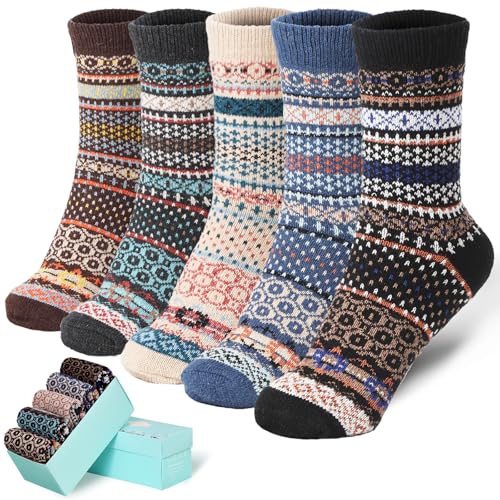 Image of ICEIVY Socks Women, Soft Knit Wool Winter Thick Warm Cabin Fuzzy Crew Women Socks 5 Pack
