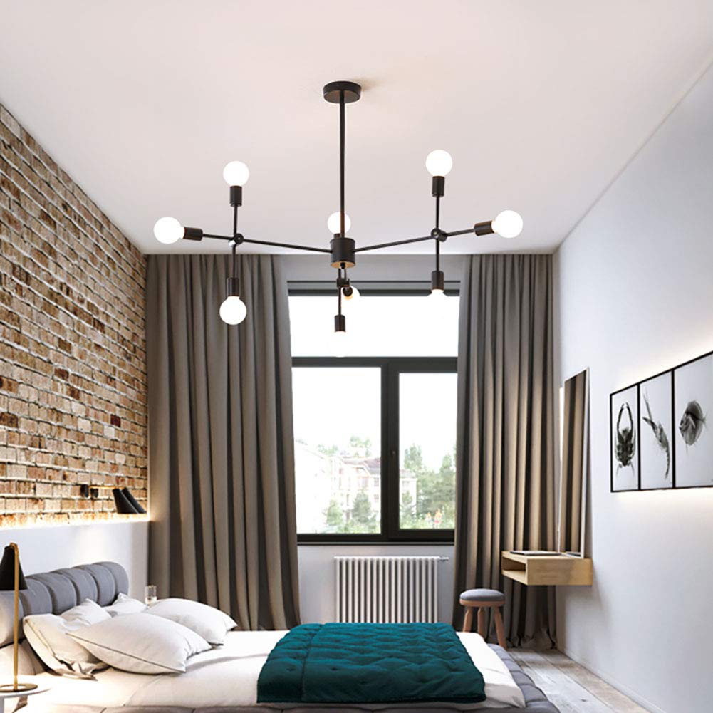 Vintage 9-lumières Industrielle Spoutnik Lustre Moderne Noir Métal Chromé Pendant Light pour Salon Vintage Ferme Luminaire-Noir 9 têtes