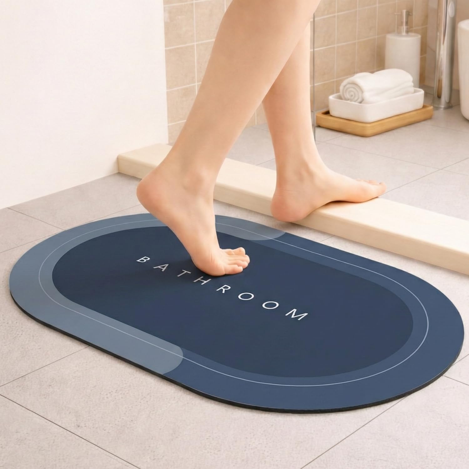 VERVENIX Pack of 1 Quick Dry Soft Bathroom Mat | Super Absorbent Velvet Bath Mat with Anti-Skid Rubber Backing | Water Absorbing Doormat for Bathroom, Kitchen & Home (Blue)