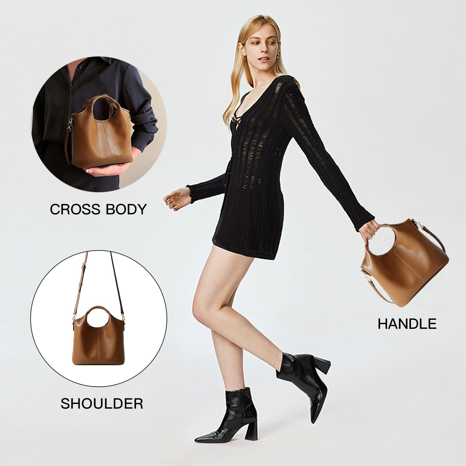 FION Leather Crossbody Hand Bags, Top Handle Shoulder Tote Bags for Women with Small Zipper Cross Body Purse