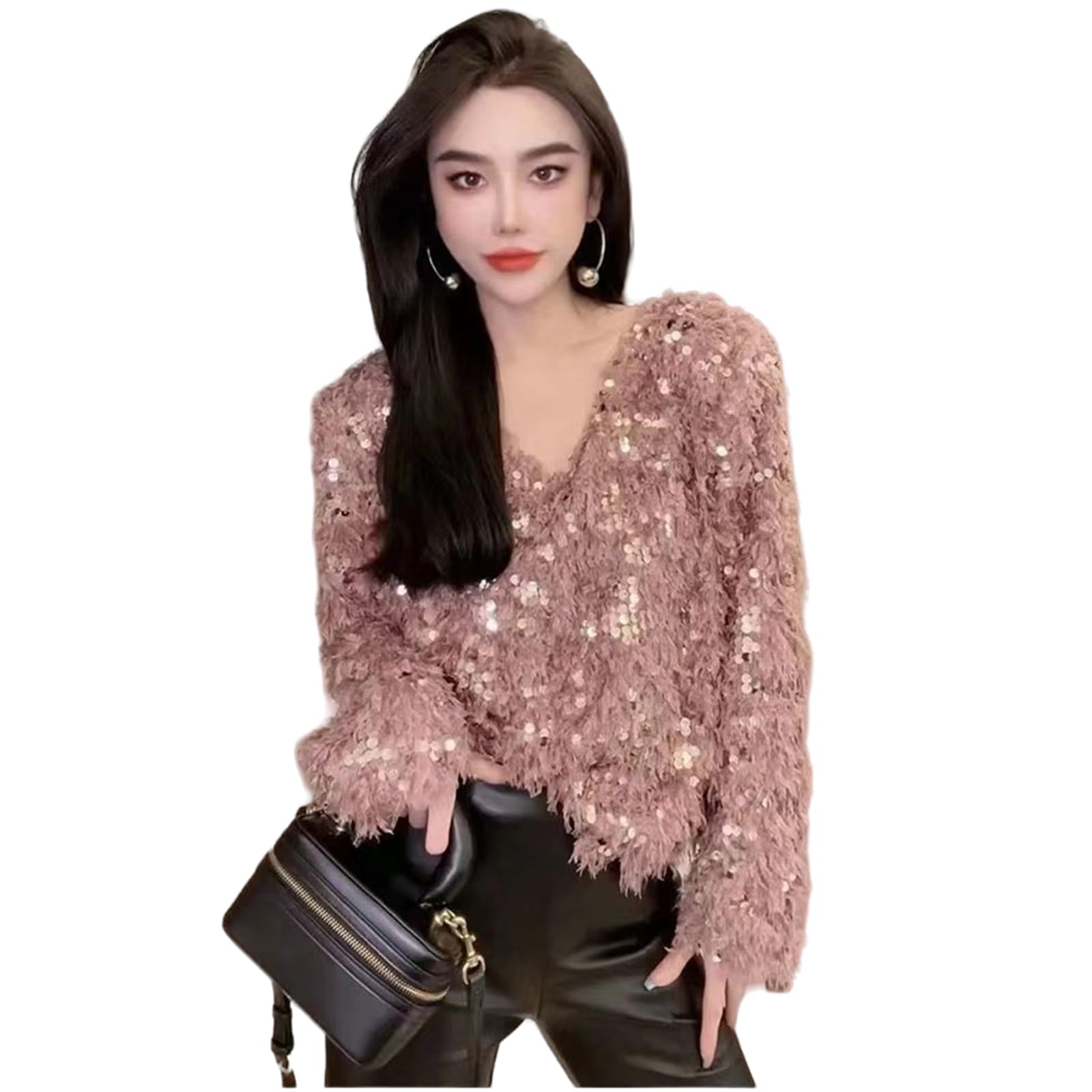 Maglione Donna Maglione di Paillettes di Nappe Donne A Manica Lunga A Manica Lunga Elaborata Elegante Elegante Sciolta Sciolta Autunno