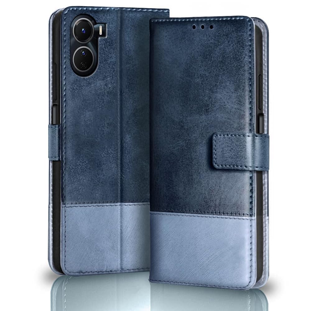 TheGiftKart Flip Back Cover Case for Vivo Y16 | Dual-Color Leather Finish | Inbuilt Stand & Pockets | Wallet Style Flip Back Case Cover for Vivo Y16 (Blue & Sky) (B0CJTTRR5Q) Amazon Price History, Amazon Price Tracker