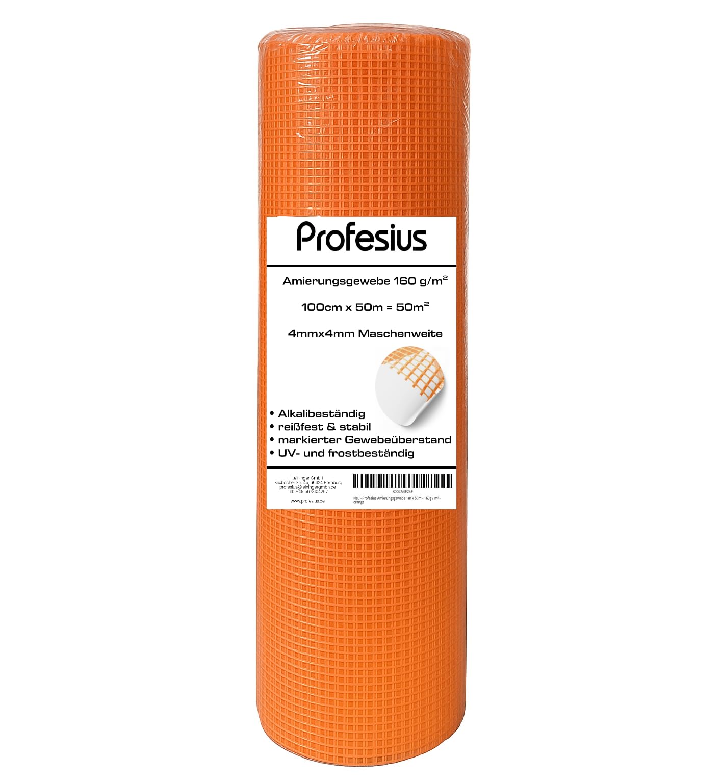Armierungsgewebe 1m x 50m - 160g / m² - orange, Glasfaser Gewebe für Putz, Fassade & Wärmedämmung – reißfest & alkaliresistent