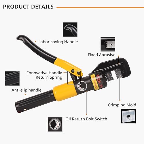 Miniatura 4 de Herramienta de prensado hidráulico de 10 toneladas, rango 12 AWG-20 AWG, crimpadora hidráulica con 9 pares de troqueles para cable hidráulico, cable