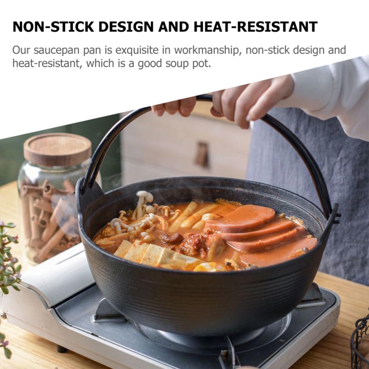 Olla Sukiyaki de Hierro Fundido Negra para Hogar, Resistente al Calor | Uso en Llama Abierta, Conducción Rápida, Superficie Lisa, Fácil Limpieza, Cocina Doméstica, Acabado Negro