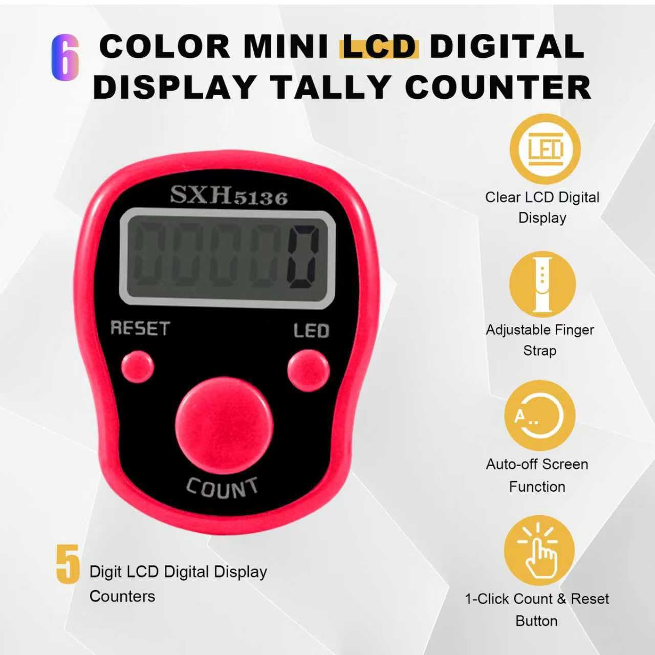 Lot De 2 Compteurs Électroniques à Doigt – Tasbih LED Réinitialisable 5 Chiffres Pour Chapelet Et Comptage