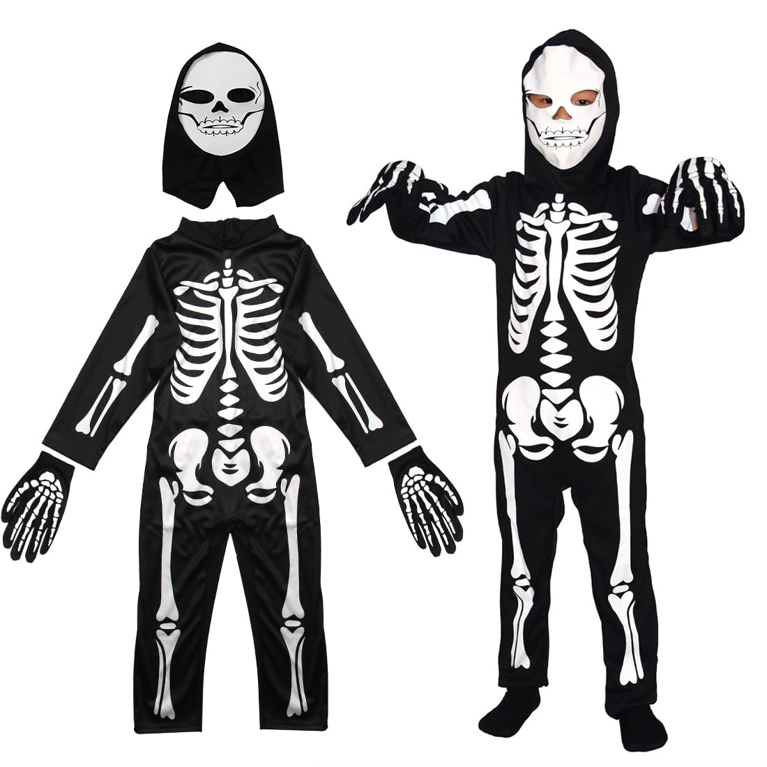 Bluelves Costume da Scheletro per Bambini, Unisex Halloween Carnevale, Travestimento Horror Con Ossa, Vestiti Bambino