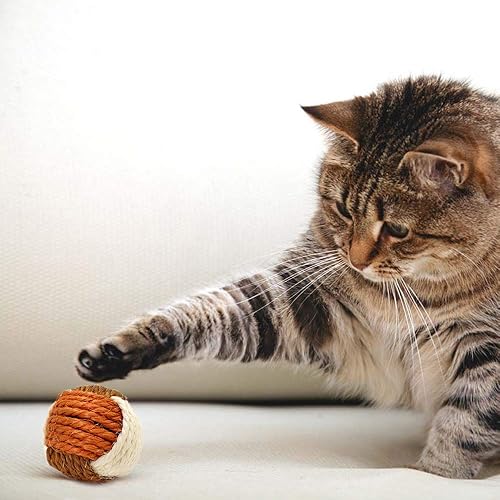 Miniatura 2 de SUNTRADE 3 piezas de juguete para gatos de sisal, bolas de rascar para mascotas, juguete ecológico, juguete interactivo resistente a la mordida y al