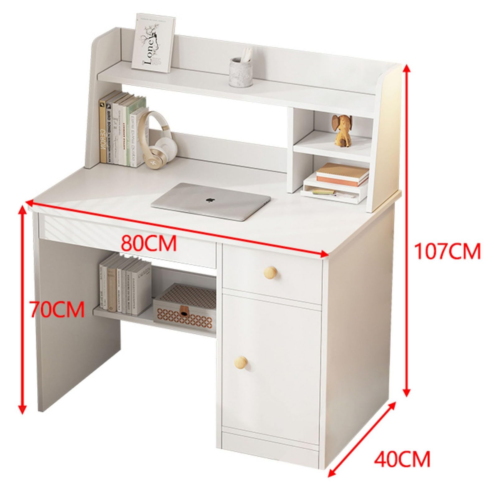 Escritorio Infantil con Estantes y Taquilla,Madera Maciza Mesa Niños Infantil,Rosa Mesa de Aprendizaje Infantil para Dormitorio O Estudio 80 * 40 * 110cm