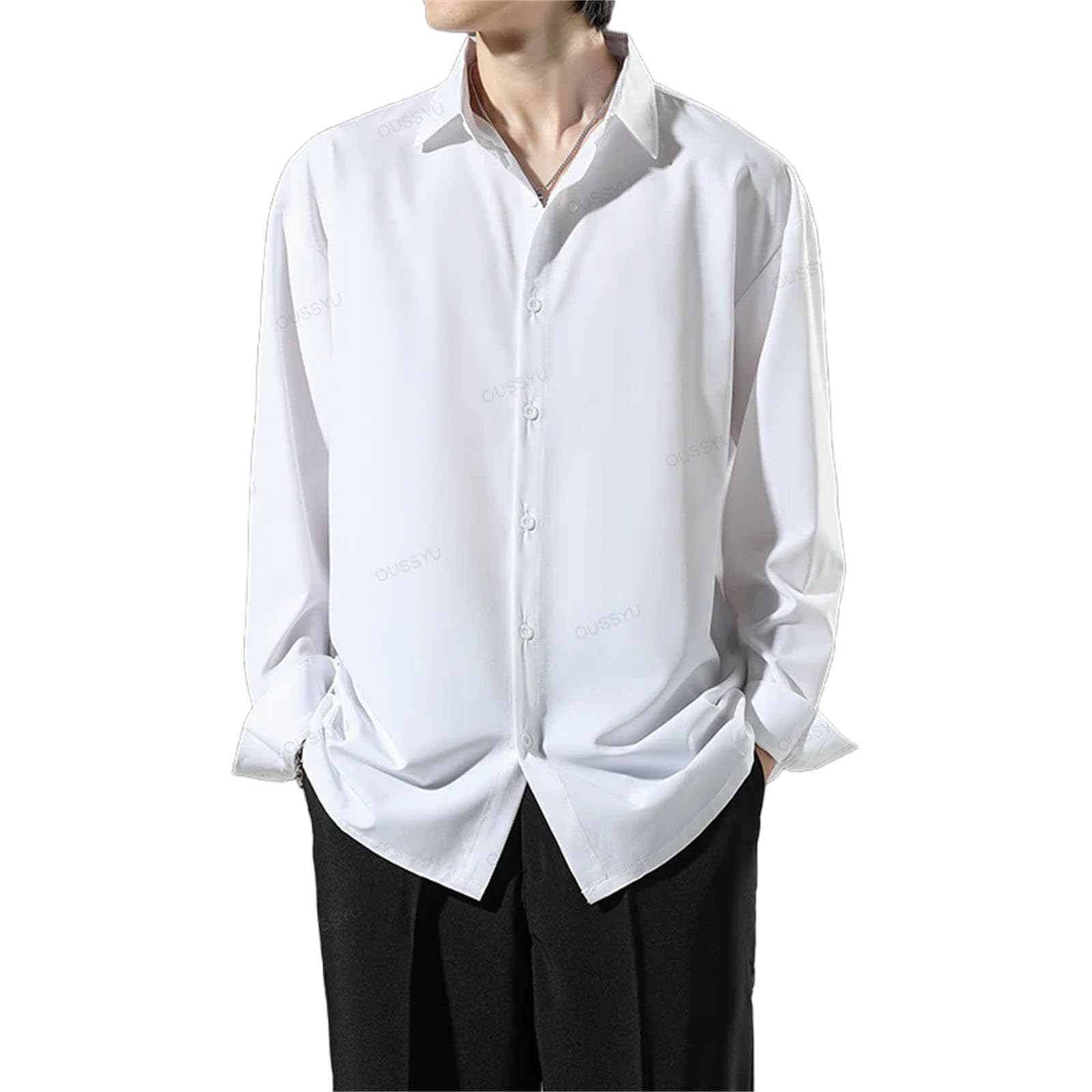 Primavera Affari Non Stiratura Nero Manica Lunga Camicia per gli Uomini Ice Silk Stile Coreano Casual Camicie Bianche Uomini di Grandi Dimensioni