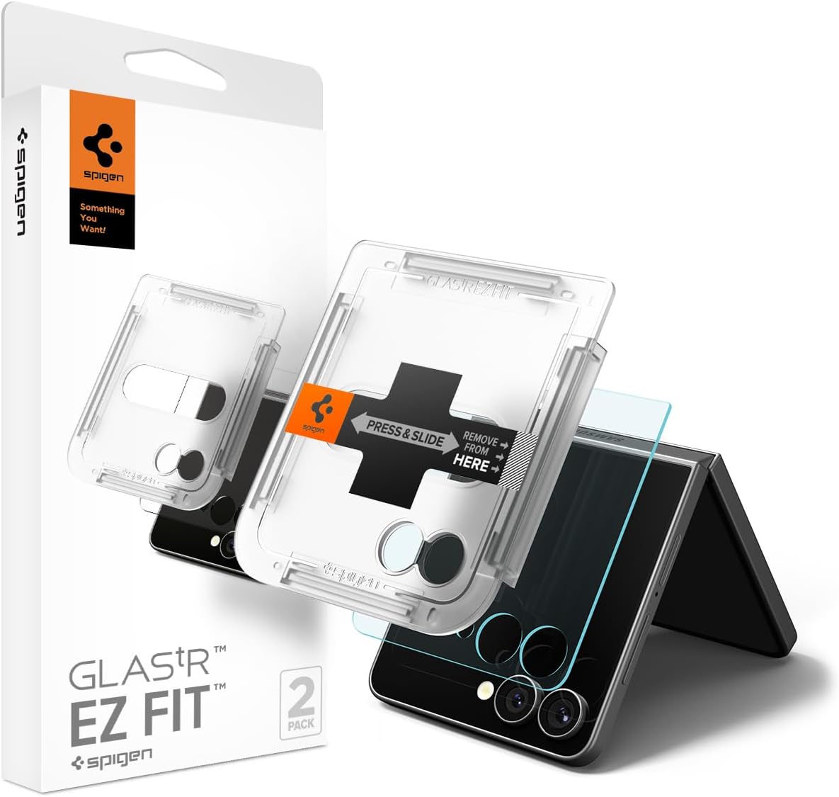 Spigen Galaxy Z Flip7 Glass Film with EZ Fit Installation Kit, 9H Hardness Tempered Glass, Nano Coating, Shatterproof, Pack of 2 AGL09582