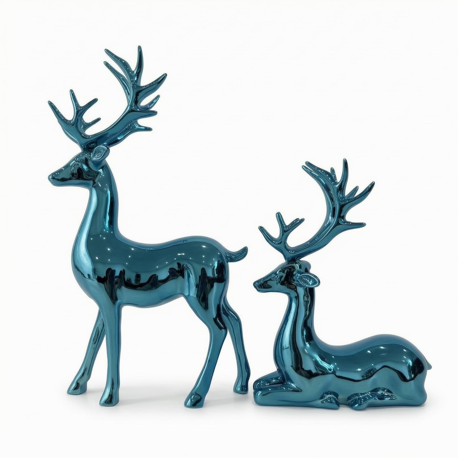 Figura de Ciervo Estatua Escultura Adorno Ornamento con Diseño Elegante y Brillo Espejo en Resina Combina con Interiores Modernos Adecuada para Mueble, Azul