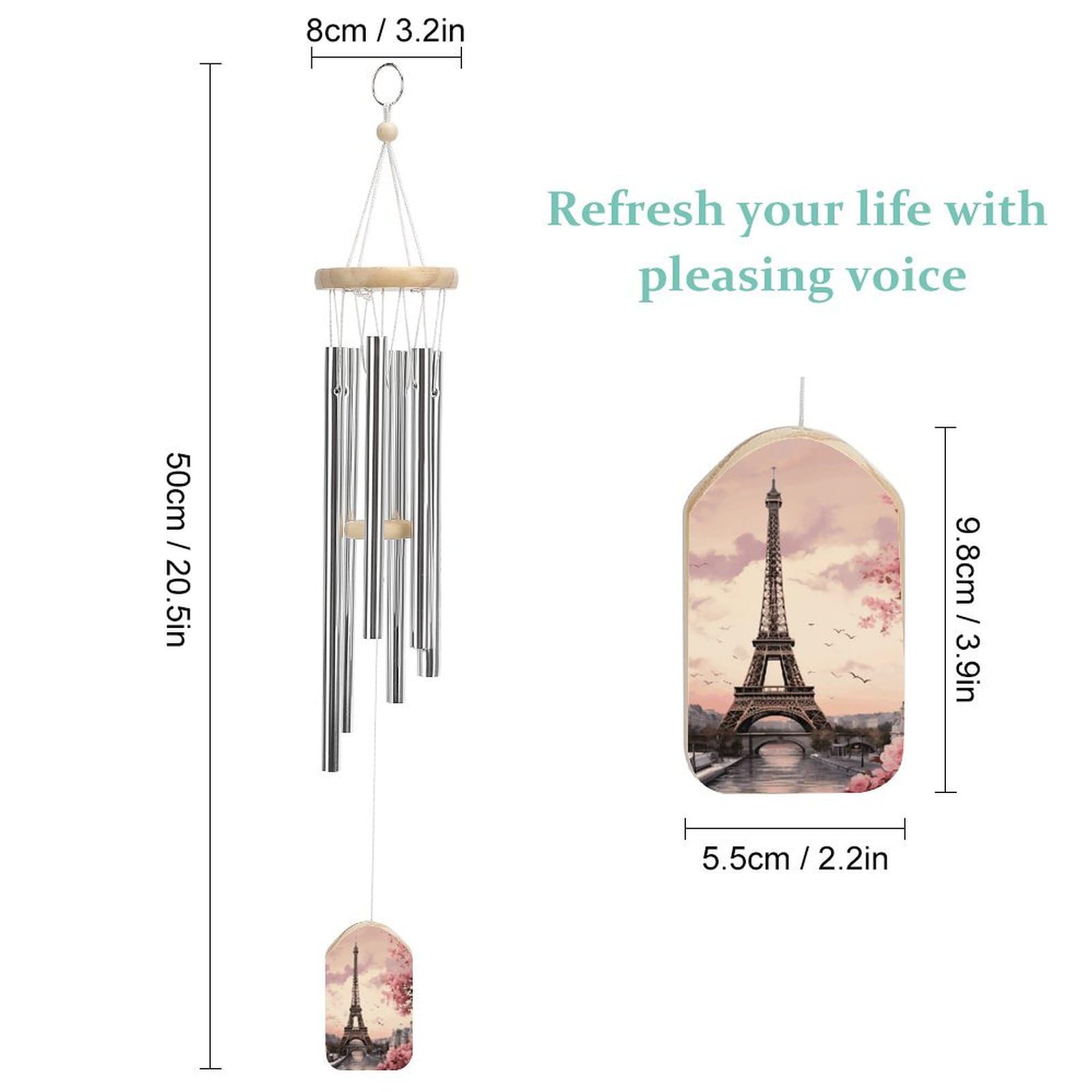 Outdoor Wind Chimes, Romantic Paris Tower Printed Wind Chimes,Simple Wind Chimes,Curtain Wind Chimes for Home Decoration