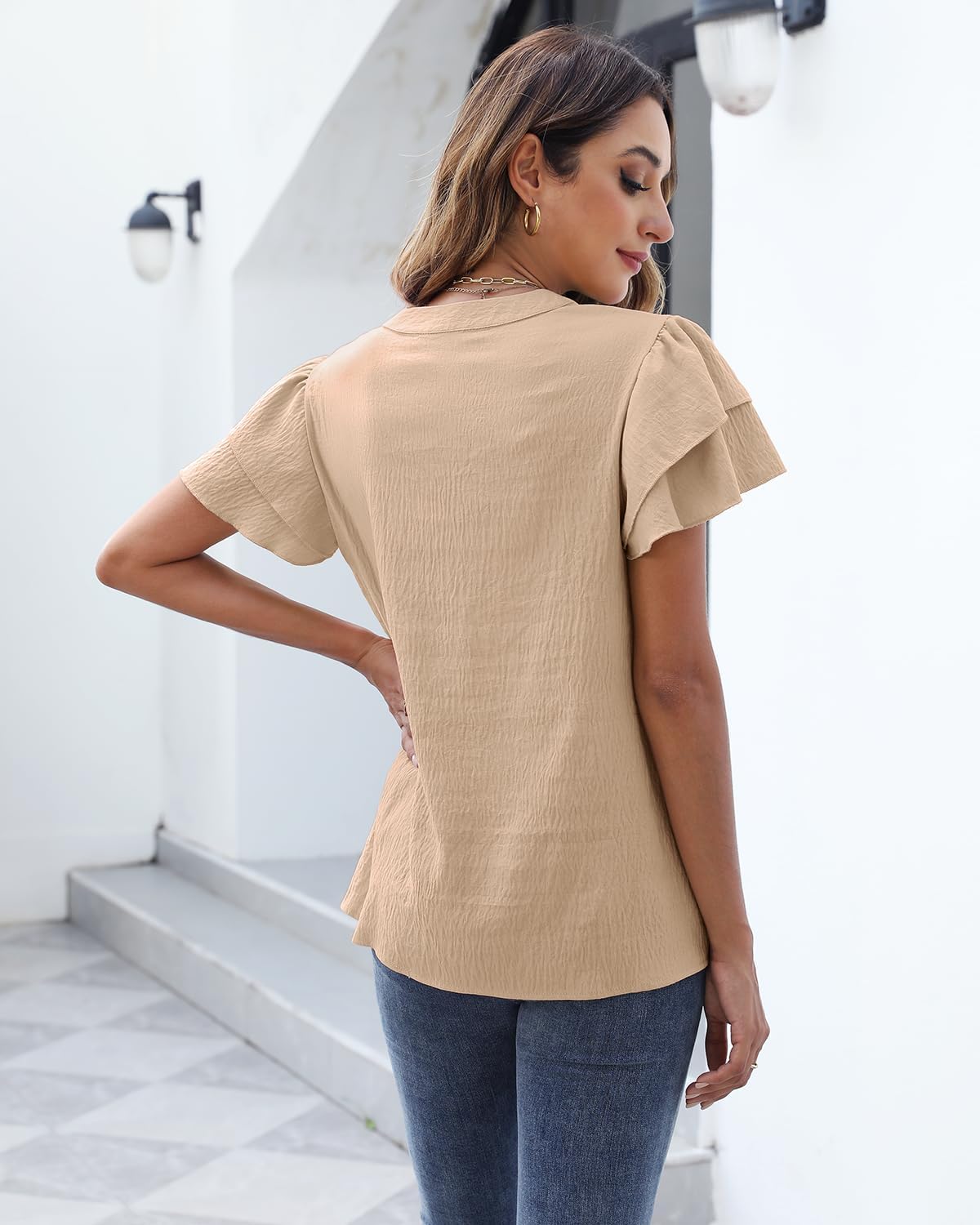 HEYTALALA Womens Summer Tops Dressy Casual Ruffle Short Sleeve V Neck Shirts Business Work Blouses 2025 Trendy - Image 5