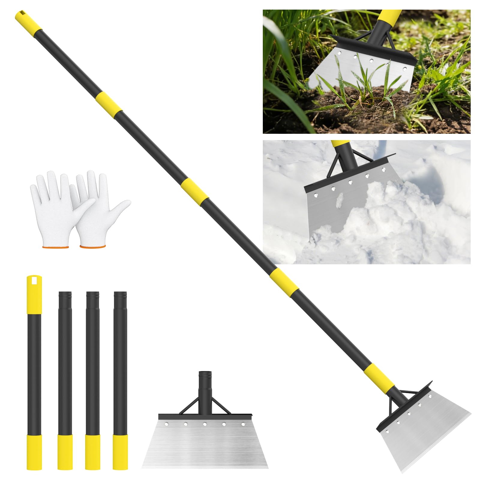 Ergohortus Garden Shovel, 26cm Multifunctional Flat Garden Cleaning Spade with Handle, Stainless Steel Moss Remover Tool, Gardening Scraper Shovels for Weeding, Scraping, Ice Remove