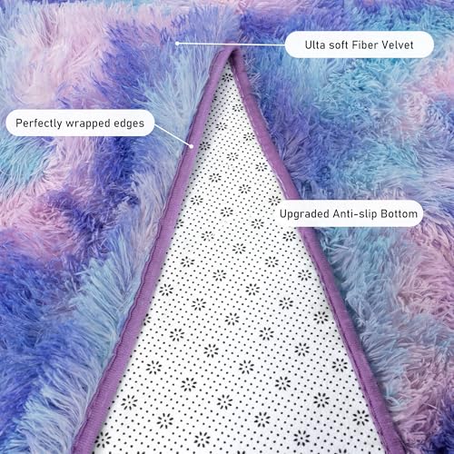Rugs for Living Room 6x9, Soft Shaggy Modern Shag Area Rug for Bedroom, Upgrade Non-Slip Plush Fluffy Carpet for Kids Boys Girls Room Home Decor Aesthetic, Rainbow Purple