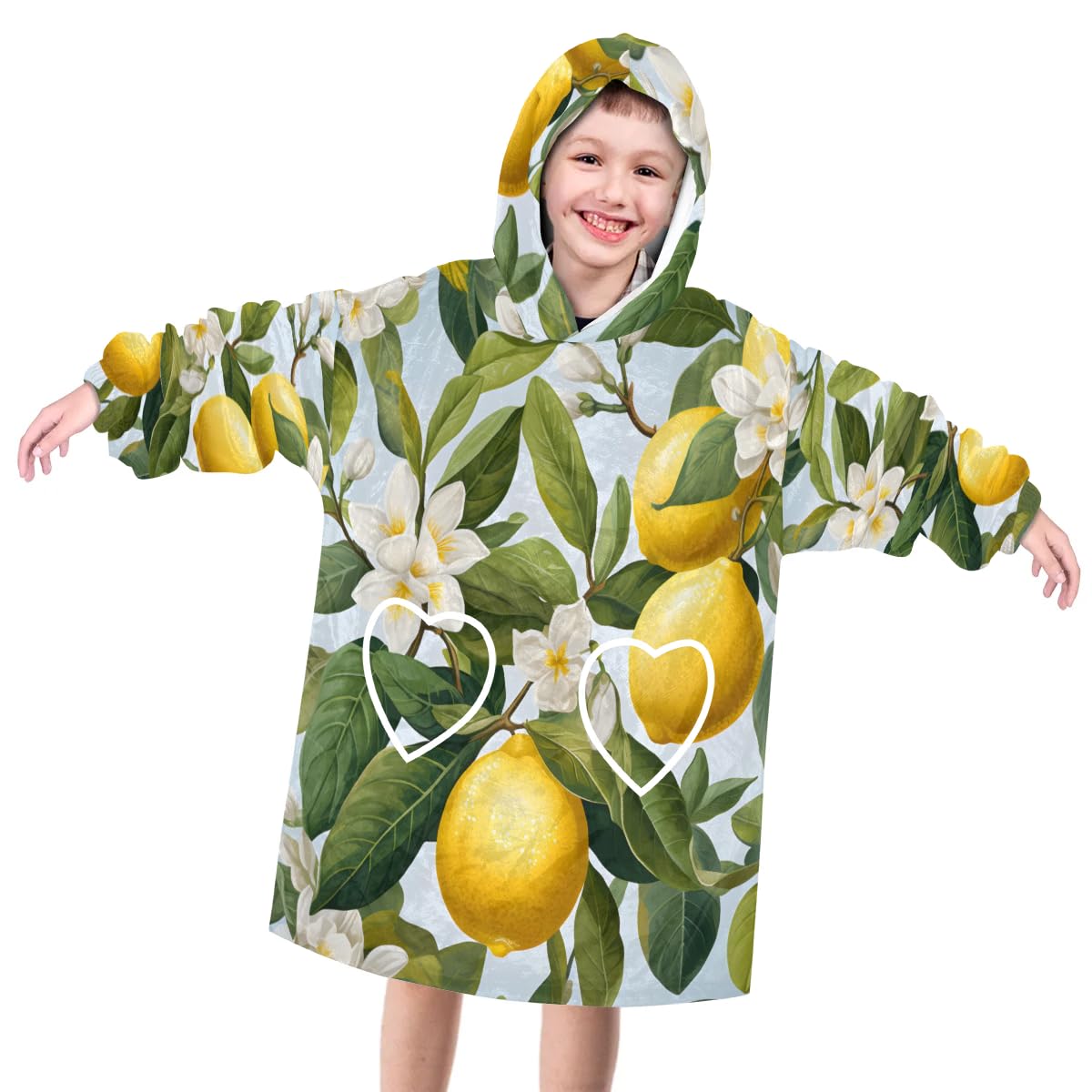 Pardick Wearable Blanket Hoodie for Kids, Creamy lemon Fleece Sweatshirt Blanket Oversized Blanket Sweatshirt with Pocket Flannel Warm Hooded Blanket 6-10 Year Old Girl Boy Gift, One Size