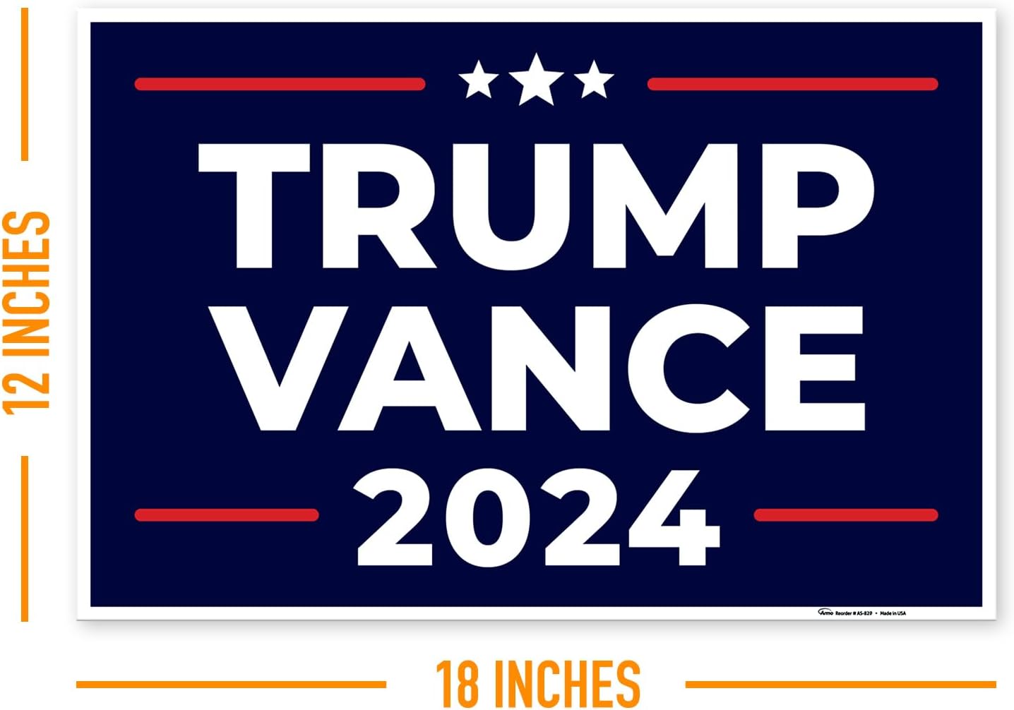 Armo Trump Vance 2024 Yard Sign, Donald Trump JD Vance Republican Conservative 12x18 Inhes (3 Pack) Corrugated Plastic Double Sided with Metal H Stake Waterproof, Outdoor Lawn Signage, Made in USA
