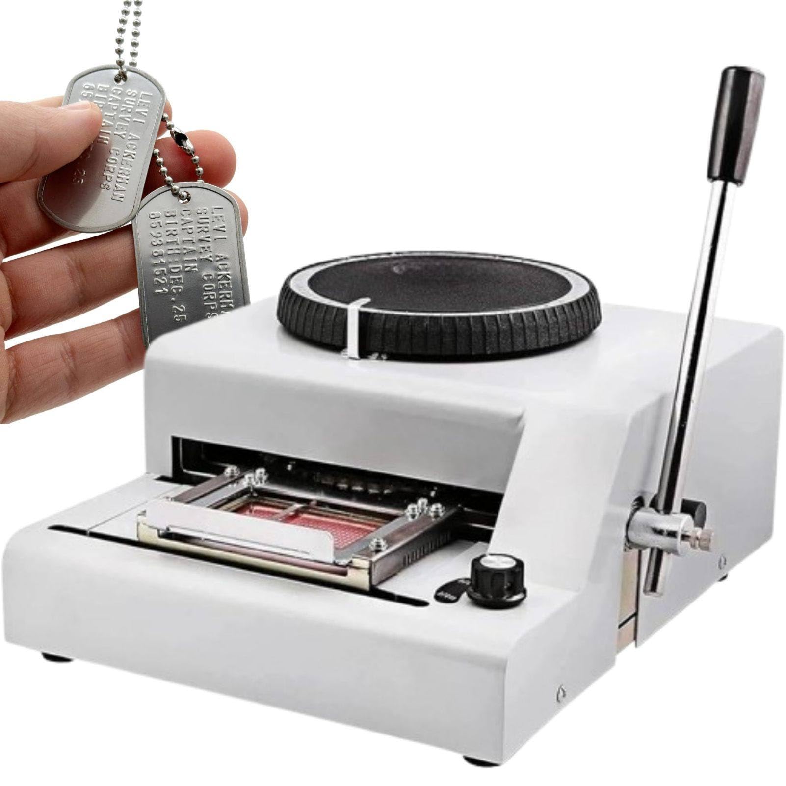 MhWrughts Manual Embossing Machine for PVC Cards and Dog Tags, Stainless Steel Code Printer with 72 Character Wheel for Membership Cards, Pet Tags and Nameplates