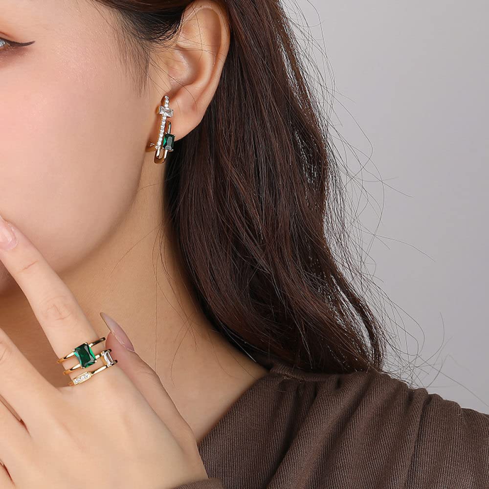 Anello In Argento Sterling 925,Anello Quadrato Regolabile Per Donna Zircone Colorato Argento Sterling 925 Zircone Quadrato Retro Placcato Oro Anello Dito Indice Matrimonio Gioielli Eterni Regali Per