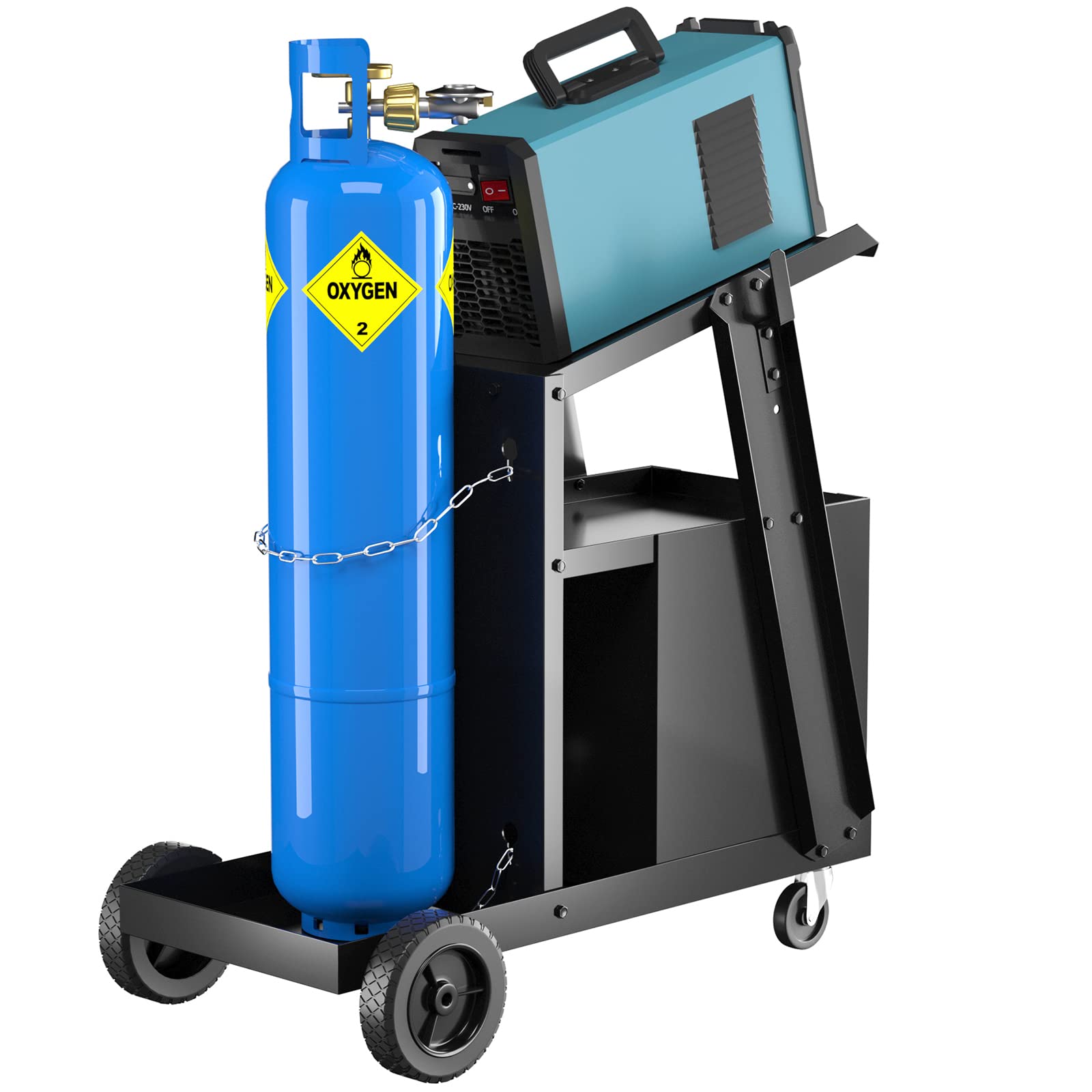 GOPLUS Carro de Soldadura Móvil, Organizador de Taller con 4 Cajones, Ruedas y Cadena de Seguridad para Bombona de Gas, Carrito de Herramientas para Soldador y Cortador de Plasma, Carga 45 kg