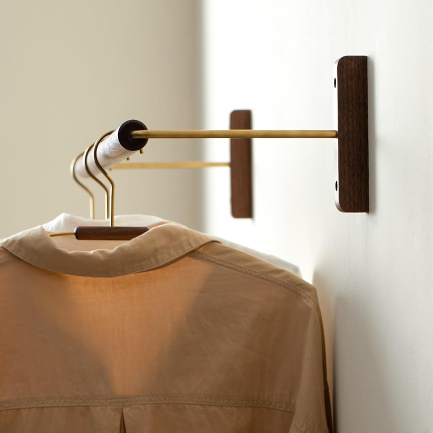 Jcgly Walnut Wood Clothes Rail, Wall Mounted Clothes Hanger Bar, Space Saving Garment Rack, Clothing Hanging Rod for Entrance, Bedroom, Laundry Room(60cm/24inch)