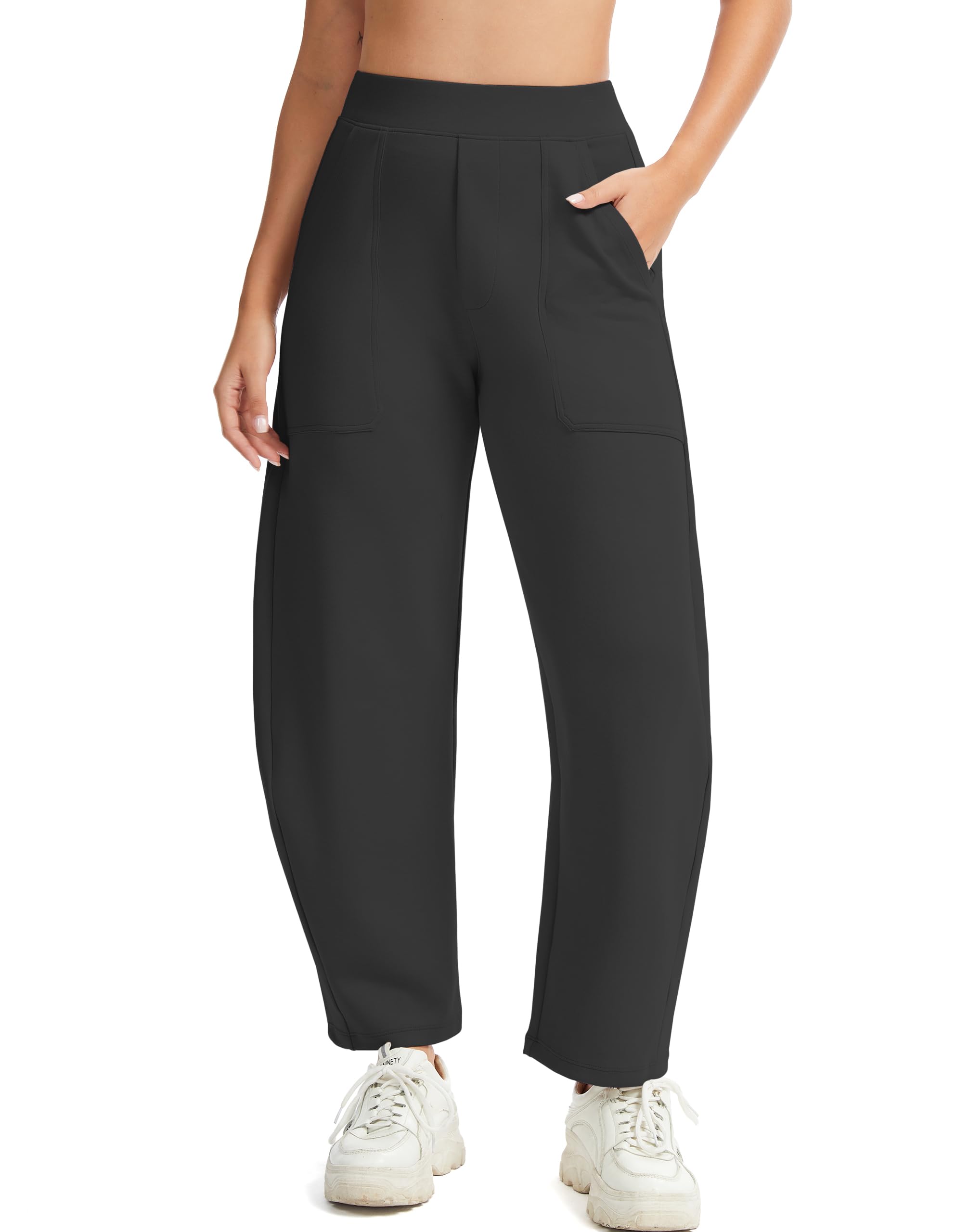 Womens Baggy Wide Leg Pants Barrel Leg Sweatpants Casual Elastic Waisted Stretch Travel Pants with Pockets