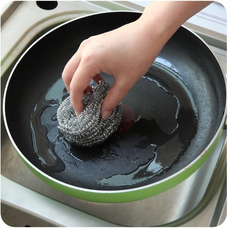 Image of 12-Pack Fine Steel Wire Balls Kitchen Stain Removal Dishwashing Pot Brush Steel Wool Wire Scrubber
