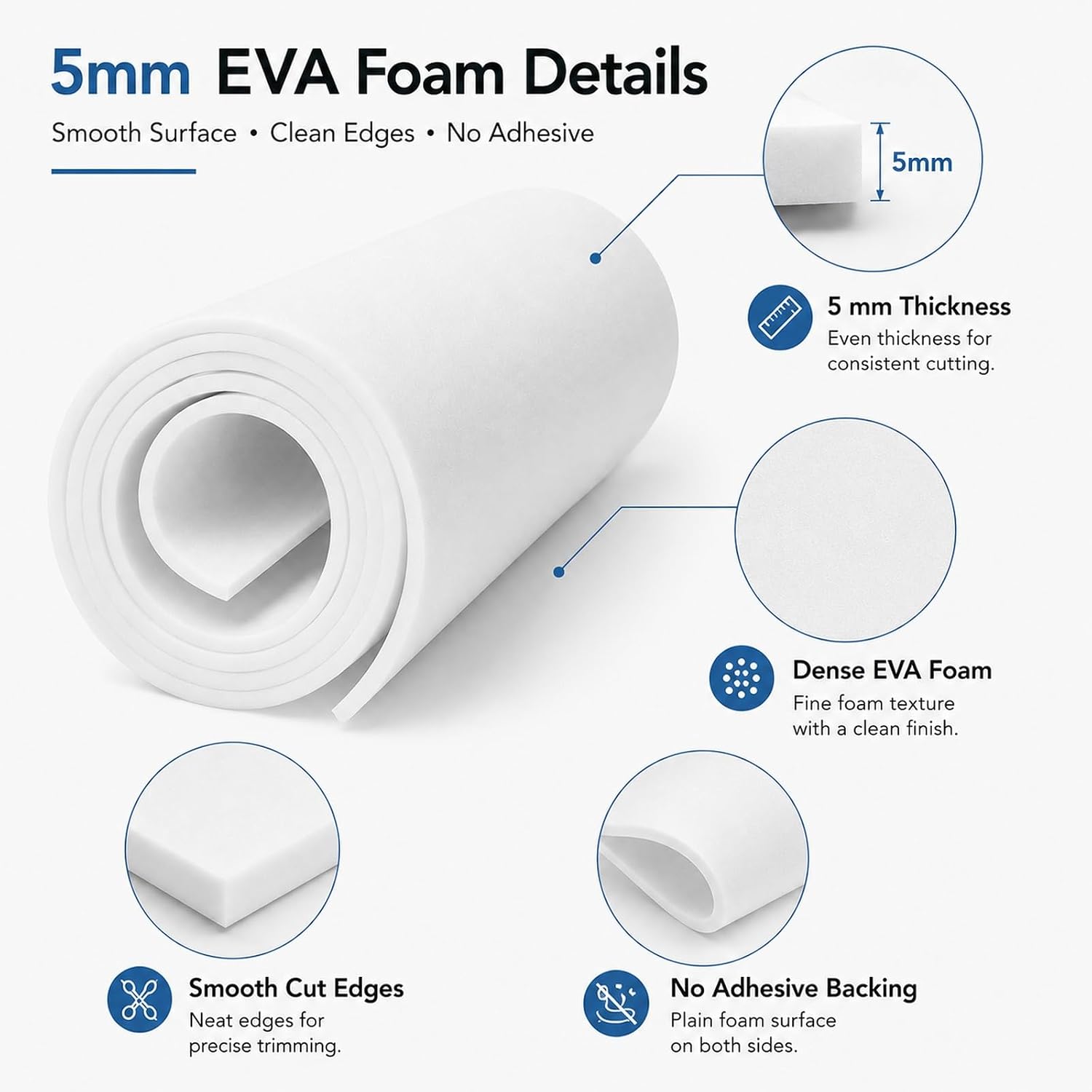 Acrux7 5mm EVA Foam Sheets, 13 x 59 Inch White EVA Cosplay Foam Roll