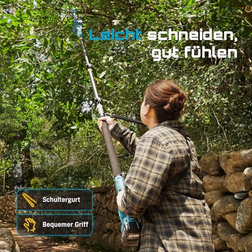 SEESII Akku Astschere Teleskop– 4,5 m Gesamtreichweite, 40mm Schnitt, 2 * 4000mAh Akkus, SK5 Klinge, 2-in-1 Elektrische Gartenschere für Baum, Strauch & Heckenpflege PS040Pro