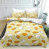 SSPENT The Anime Printed Duvet Quilt Cover Gudetama Bedding Sets 1 Bed Cover and 2 Pillowcases for Kids Teenagers Adult