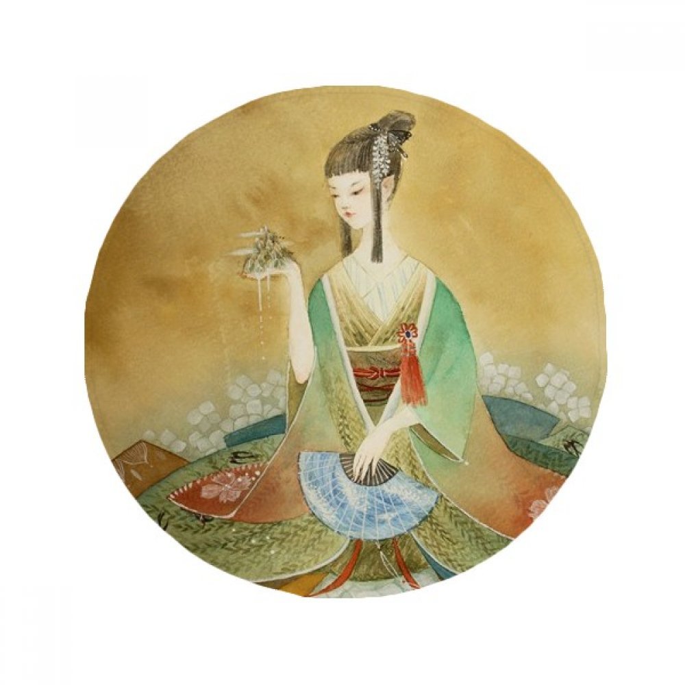 Tapis rond anti-dérapant illustration beauté chinoise pour sécuriser votre cuisine et salon