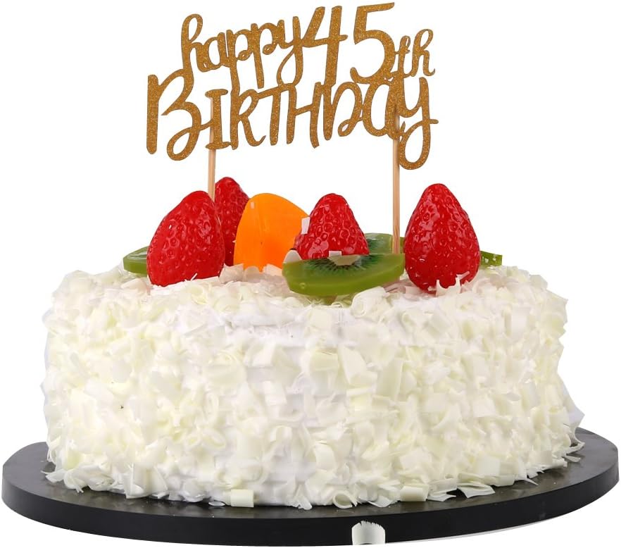 Happy 45th Birthday Cake Topper - 45 Anniversary Birthday Gold Glitter Party Cake