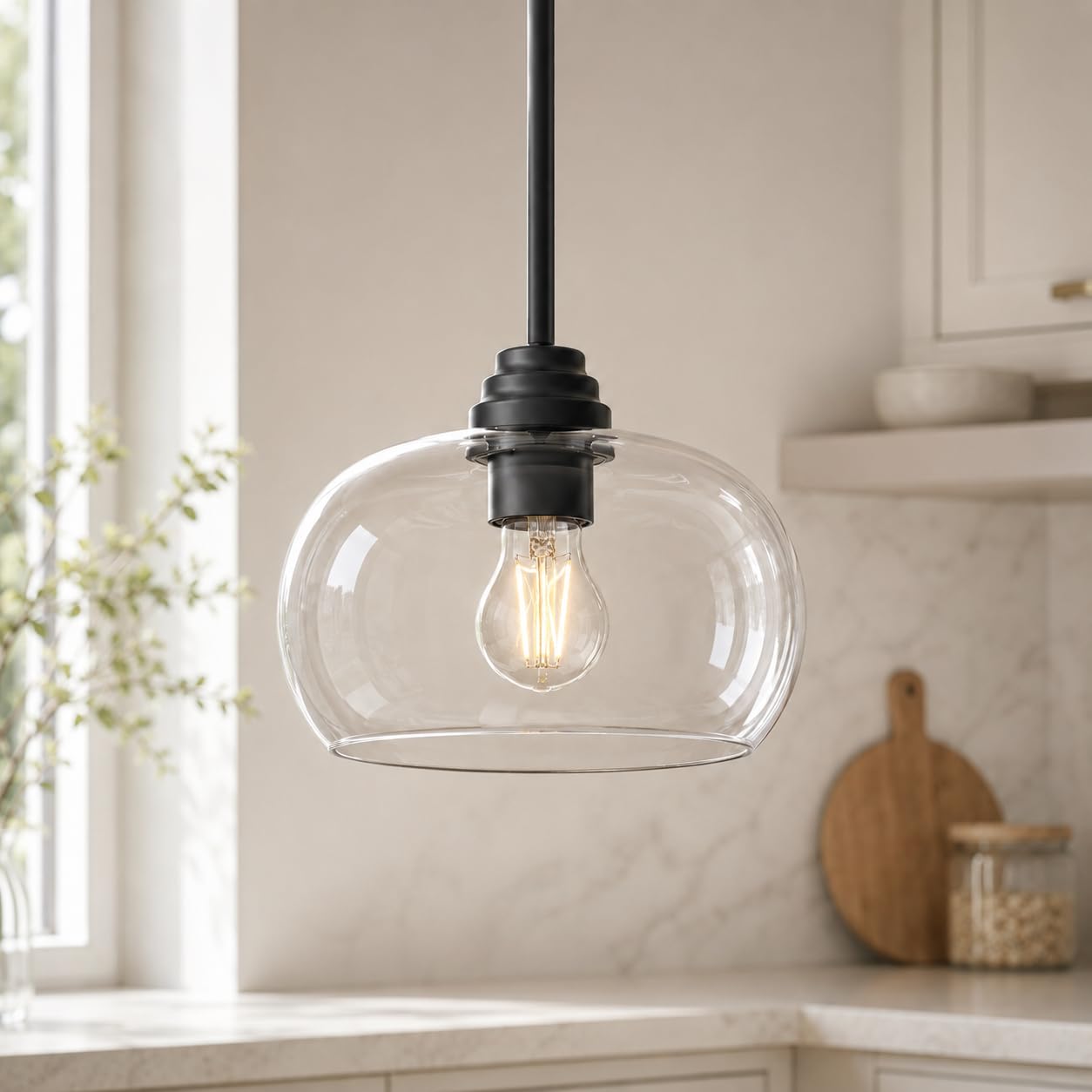 Photo 1 of AUTELO 1-Light Modern Matte Black Pendant Lights Kitchen Island, 9 Inch
