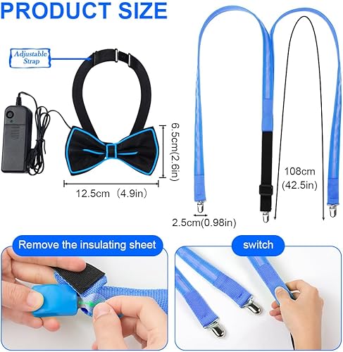 Miniatura 2 de Corbatas iluminadas, corbatines y tirantes LED, suministros de fiesta que brillan en la oscuridad, ajustables para mujeres y hombres
