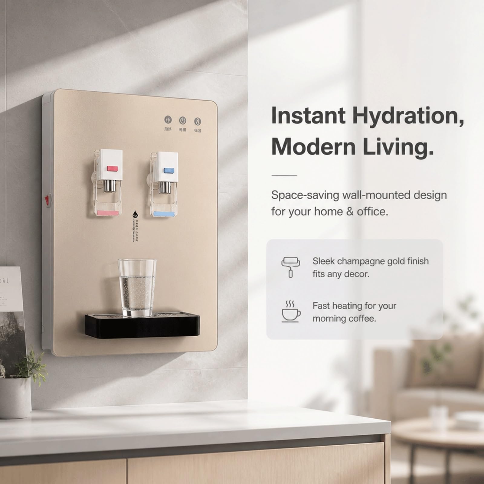 Dispensador De Agua Fría Y Caliente De Pared,Calentamiento Rápido De 2000W,Fuente De Agua Instantánea con Depósito De Acero Inoxidable De 4L,3 Luces LED Indicadoras,para Cocina Y Oficina