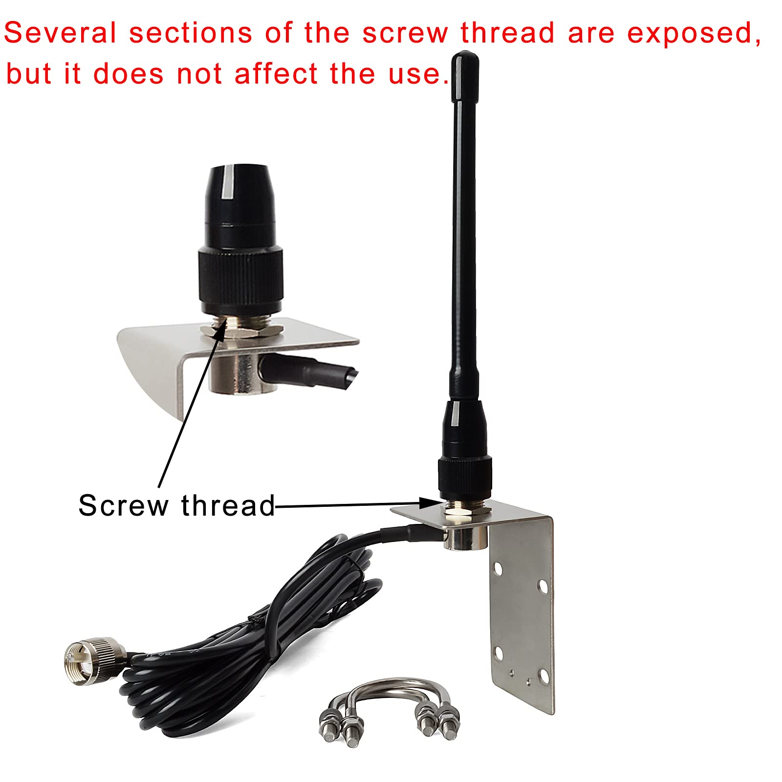 UAYESOK Antena marina VHF Base de goma 156-163Mhz Antena con cable RG-58 de 5 m Conector PL259 con soporte en L de acero inoxidable y pernos en U