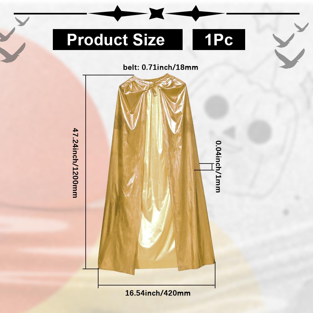 CABODYALS Gold King Costume Cape Adult Halloween Costumes Sparkly Capes Poncho Soild Shiny Metallic Royal Queen Cosplay Cloak Robe for Women Man Party Christmas Celebrations Performances Accessories - Image 2