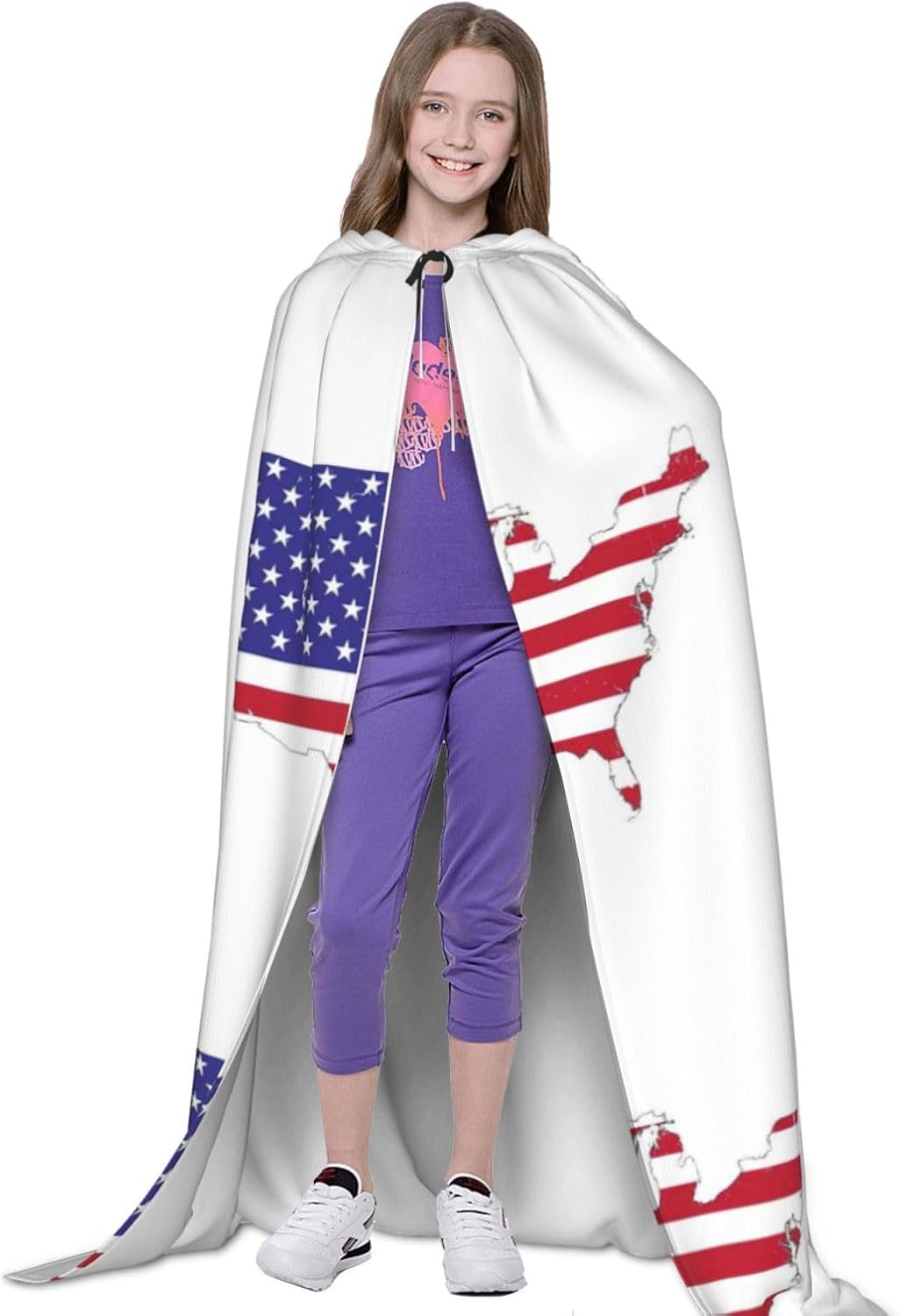 USA Flag Map print Wizard Hooded Robe Medieval Cape Renaissance Cloak for Men Women Halloween Costume