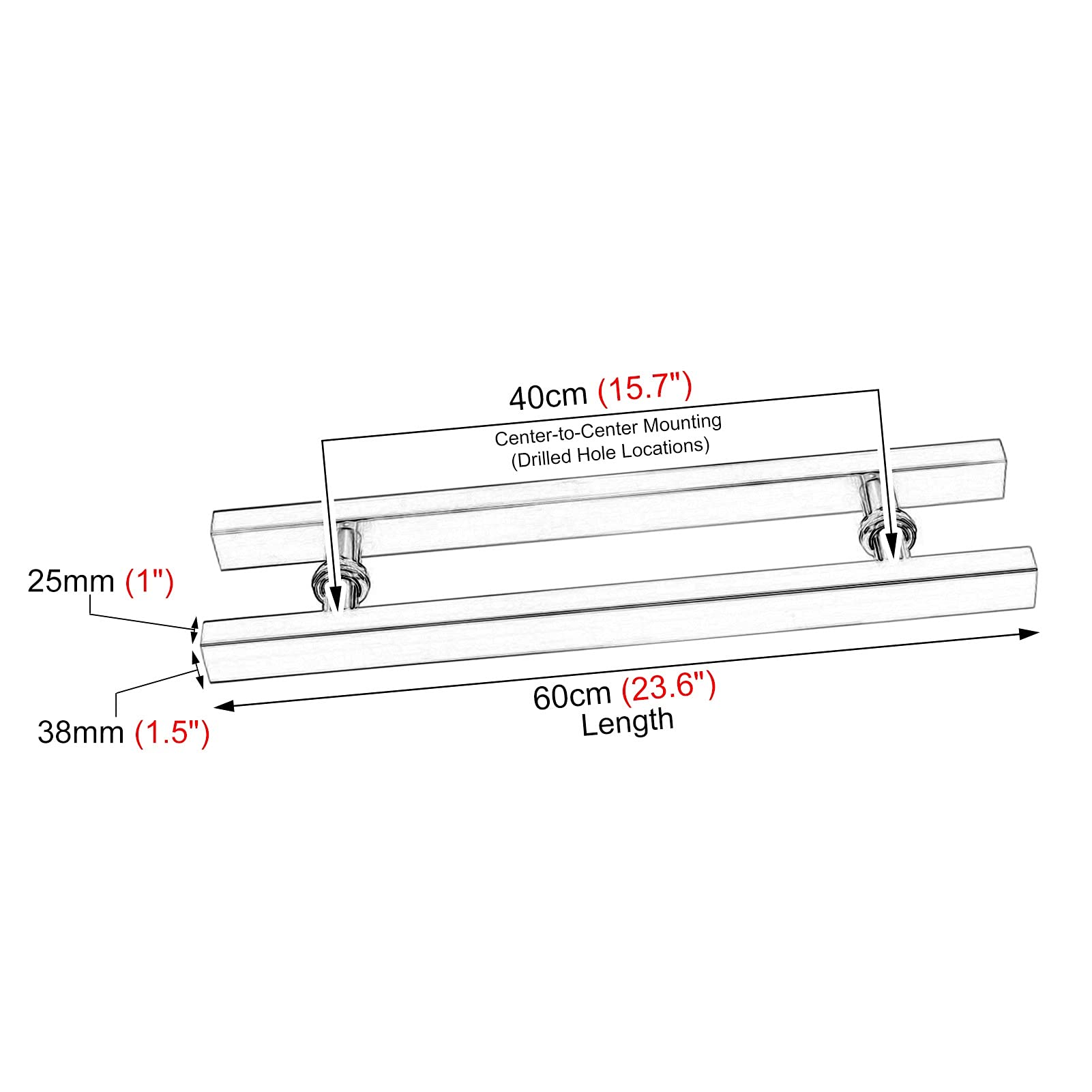 Tirador de Acero Inoxidable para Puerta corrediza de Granero - Manija Resistente de 61 cm para Puertas de Madera y Vidrio, de Calidad Comercial, Acabado Negro, herraje Duradero para Entrada