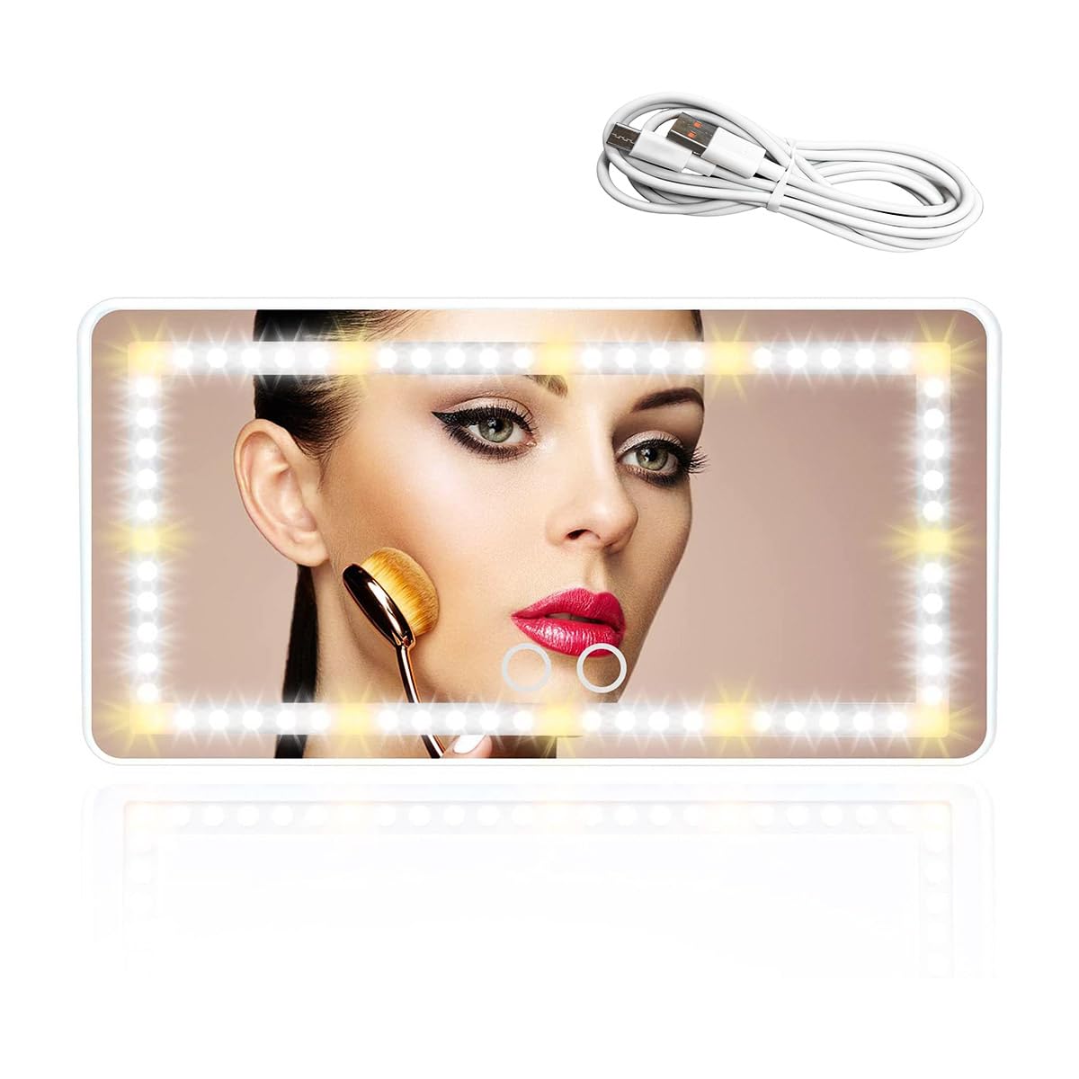 Specchio cosmetico per auto con visiera parasole, ricaricabile a LED, con touch screen dimmerabile, specchio per il trucco con 3 modalità di illuminazione, specchietto retrovisore per
