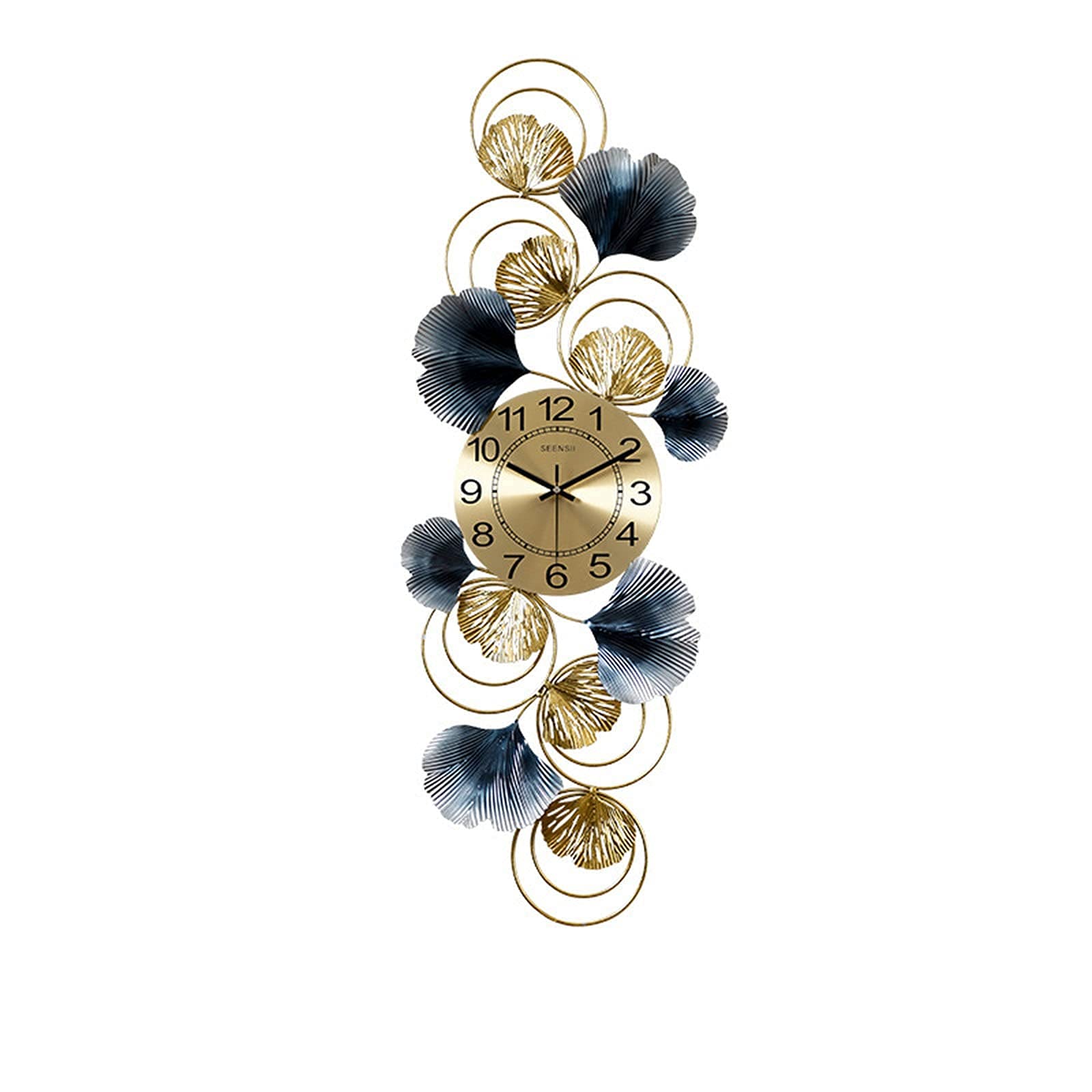 SaryEdge Wall Clocks Metal Wall Clock Coarse Gross Art 3D Ginkgo Leaf Wall Clock for Living Room Bedroom Home Decoration Digital Creative Gifts,B,B,B