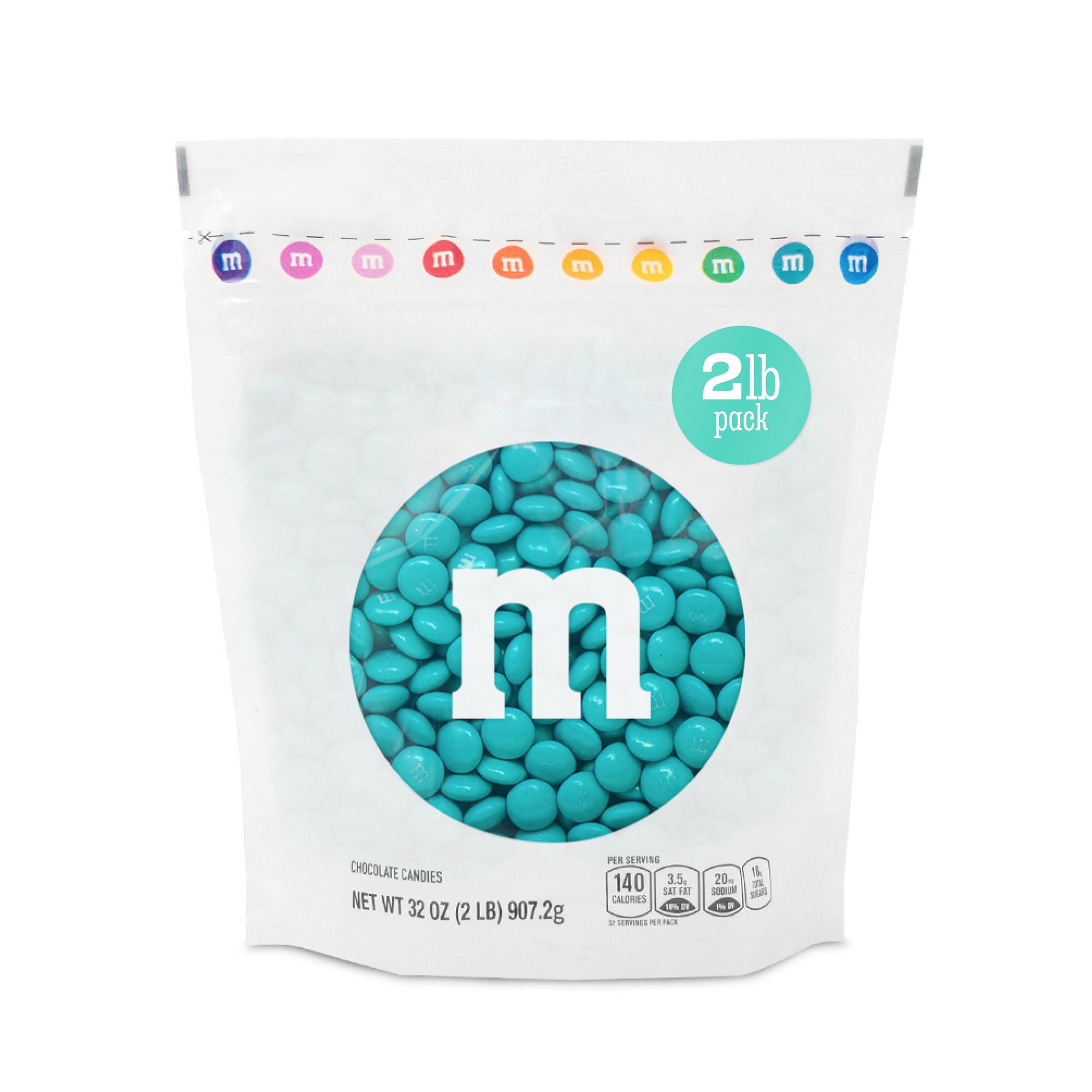 Aqua M&M'S Milk Chocolate Candies- 2lbs Bulk M&M'S Aqua Chocolate Candy in Resealable Bag for Graduation, Candy Buffet, DIY Favors and Candy Party Favors