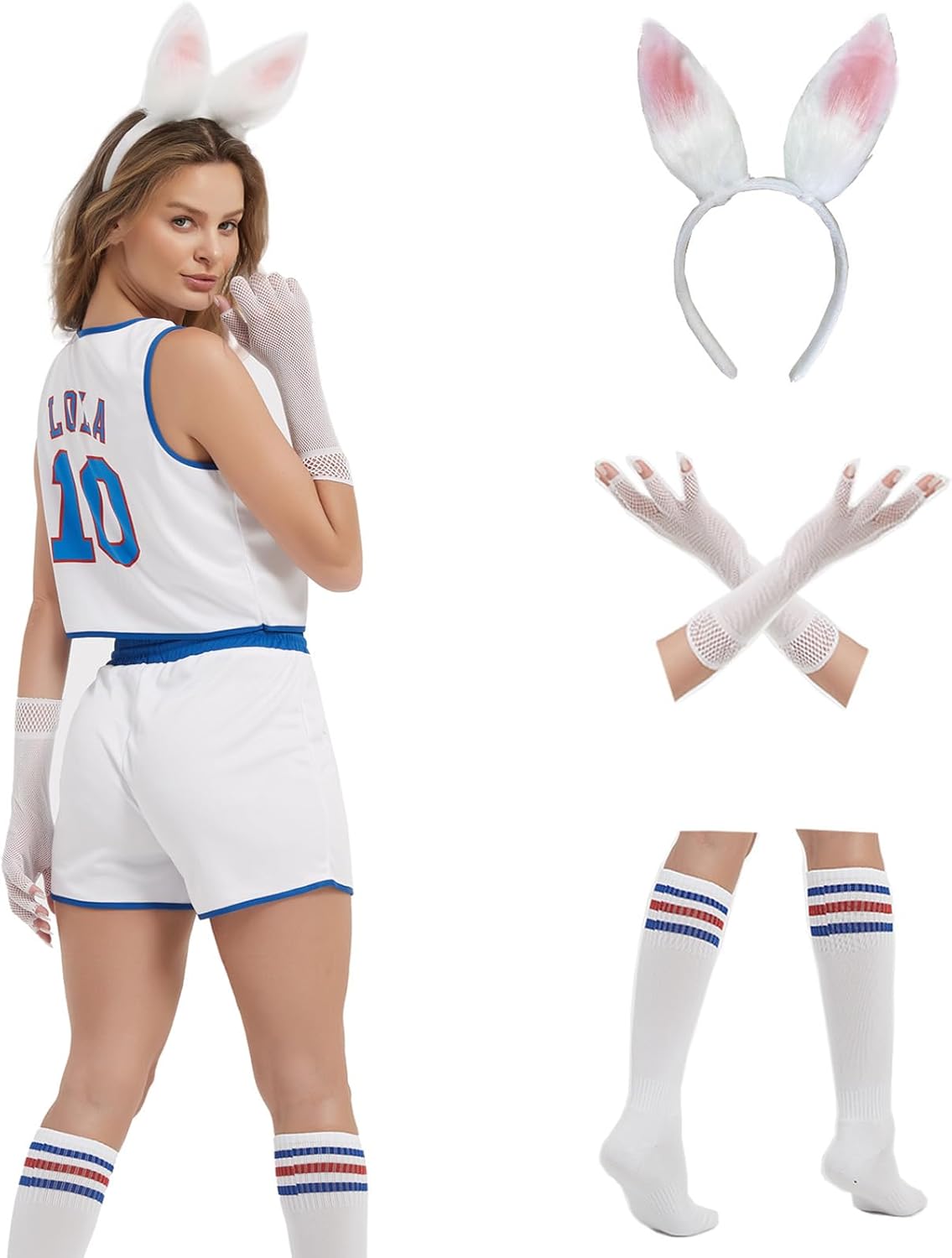 Women's Cosplay Costume Space Movie Lola 10 Cute Full Outfit for Halloween White Large