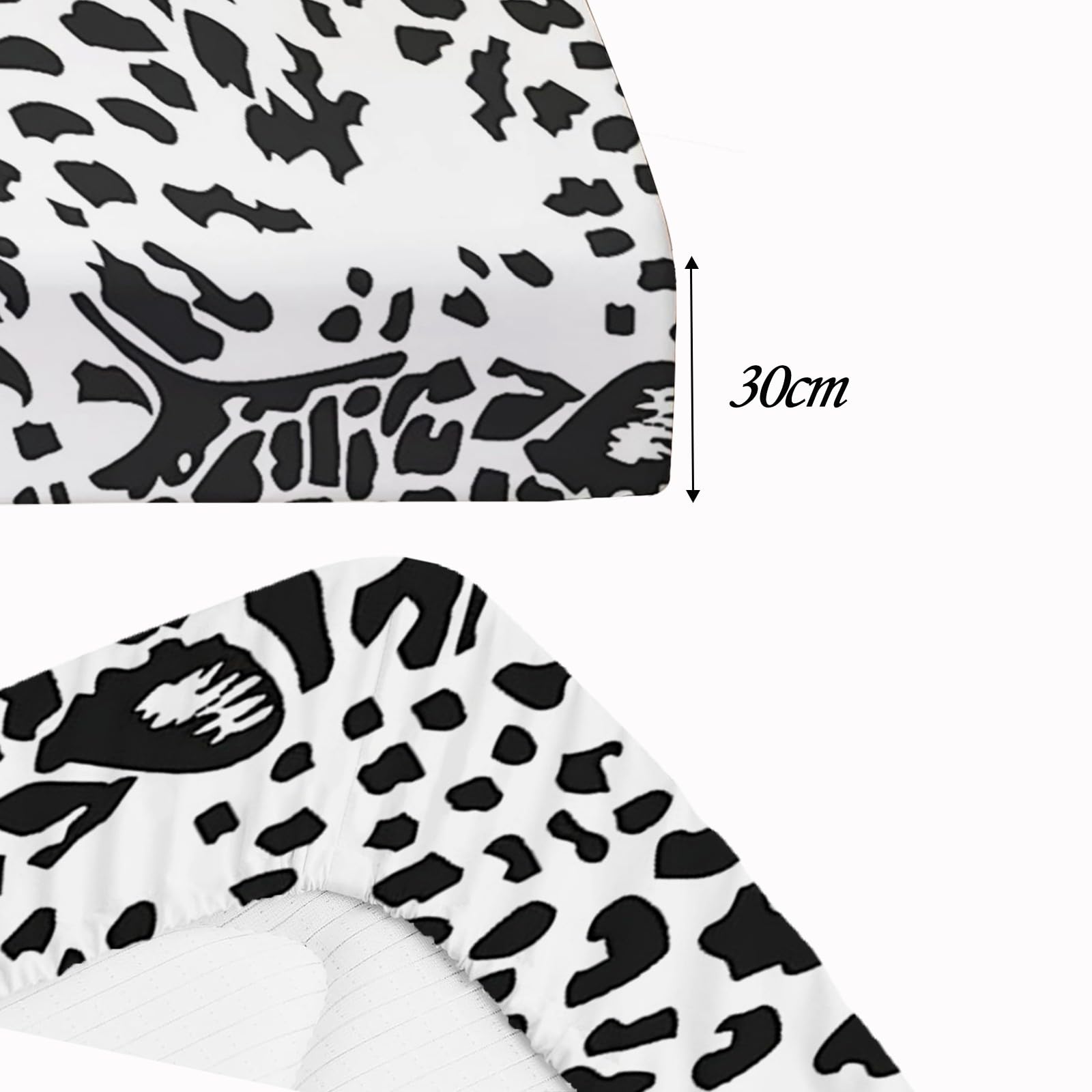 Sabana Bajera Leopardo Blanco Y Negro Microfibra Cepillada 135x190 cm para Colchón 30cm de Altura Tejido Suave Transpirable Hipoalergénico Antiácaros y Antibact