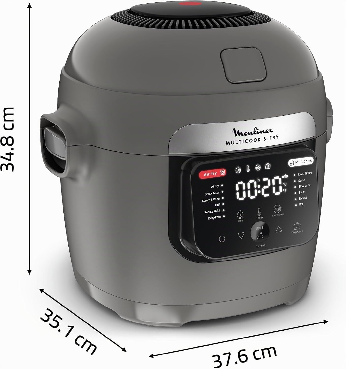 Moulinex Multicook & Fry, Multikocher & Integrierter Airfryer, 12 Programme, Kochen auf 2 Ebenen, verzögerter Start, 6L Kapazität, Hippo-Grau, MZ730BF0