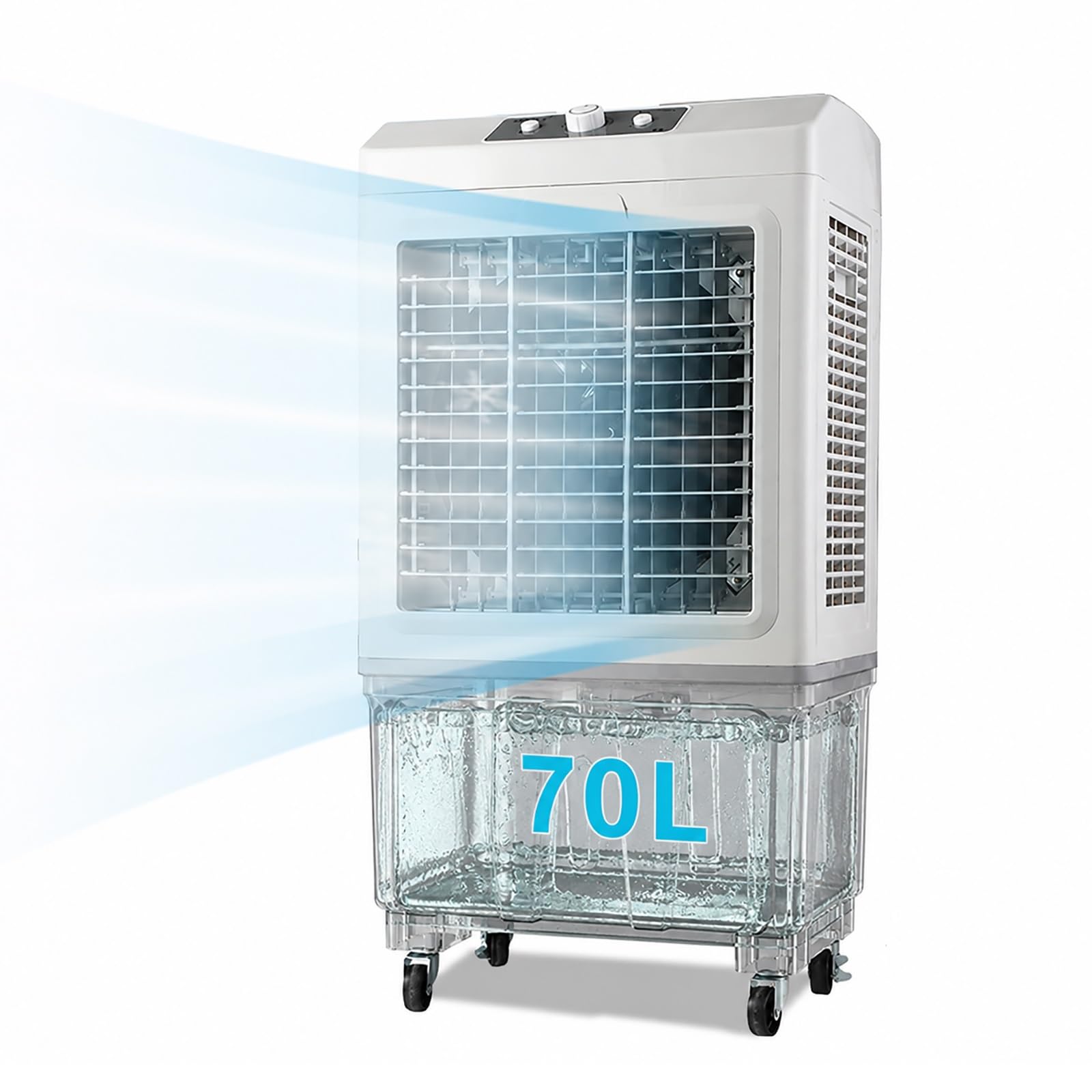 GHHDPDMJ Evaporative Air Cooler with Wheel, Industrial Swamp Air Cooler with 70L Tank, Portable Air Conditioner with 3 Speeds, 120° Oscillation for Home Office Garage | 50x37x88cm