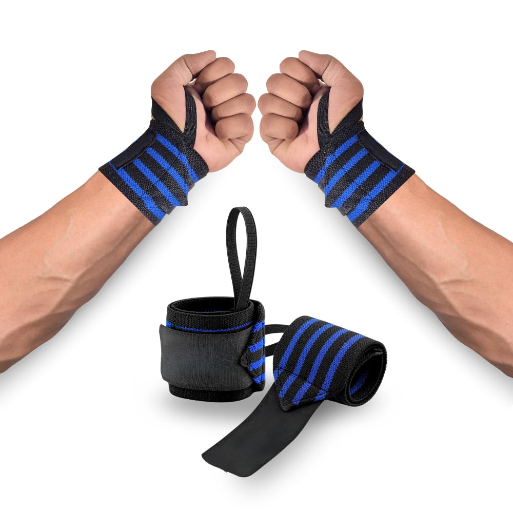 PROVERVE Nylon Wrist Supporter with Thumb Loop Straps – Gym Wrist Wraps for Men & Women | 2 Hand Grip & Wrist Support Bands for Weightlifting, Workout & Sports (Blue)