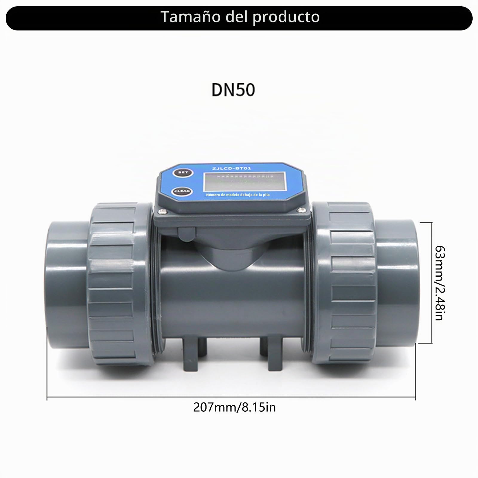 Caudalímetro electrónico de PVC adecuado para medición precisa de líquidos en sistemas de riego y purificación de agua con metanol